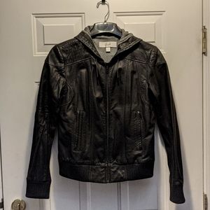 Blink Danier Leather Hooded Bomber Jacket Black Medium